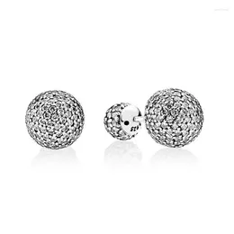 Stud Earrings Authentic 925 Sterling Silver Pave Ball Drops Fashion For Women Gift DIY Jewelry