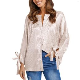 Women's Blouses Elegant Satin Leopard Shirts For Women Autumn Long Sleeve Casual Womens Tops And Slim Office Ladies Bow Button