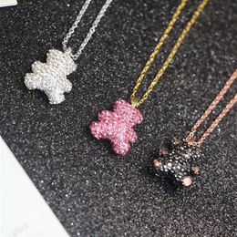 Fashion 3D Bear Pendant Necklace Designer Cubic Zirconia Copper Clavicular Chain Top Quality Jewellery Gift J1102 for Women233k