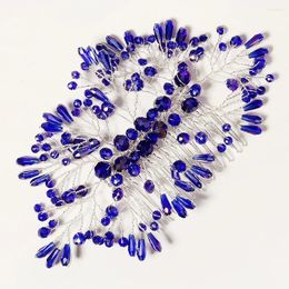 Hair Clips Blue Crystal Bride Comb Rhinestone Headband Wedding Head Jewelry Bridal Accessories For Women Girls Bridesmaid Gifts