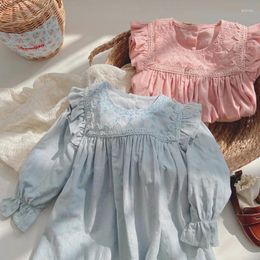 Girl Dresses Baby Autumn Vintage Dress Princess Embroidery Lace Kid Birthday Party Jacquard Infant Children Clothing 2-7Y