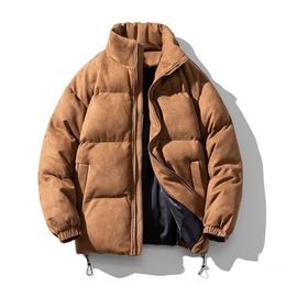 Men's Down Parkas 2023 Winter Retro Coat Men Various Color Bubble Jacket Oversize Warm Solid Streetwear Faux Suede Puffer 231215