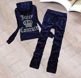 designer Juicy Tracksuit Brand Womens Two Piece Pants Back Hot Drill Letter Decoration Regular Hooded Tops Side Printing Loose Straight Trousers888