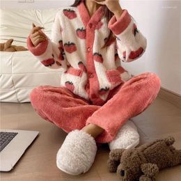 Women's Sleepwear Winter Warm Thick Fleece Pyjamas Set Women Men Long Sleeve Tops Pants Lovely Cartoon Casual Home Clothes Suit