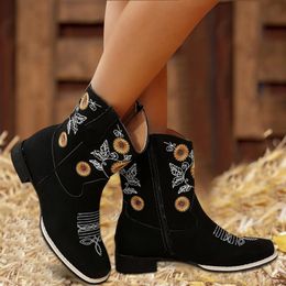 Boots Autumn Winter Embroidery Cowboy Fashion Women s Western Retro Side Zipper Short Ladies Shoes Botas Mujer 231216