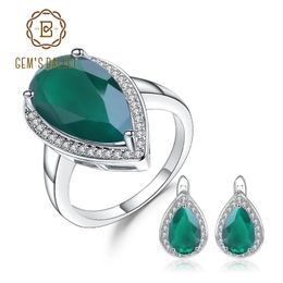 Sets Gem's Ballet Natural Green Agate Earrings Ring Set Real Sterling Sier Water Drop Vintage Gemstone Jewellery Set for Women