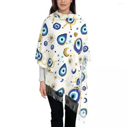 Berets Mediterranean Blue And Gold Evil Eye Scarf Women Men Stylish Winter Fall Wrap Shawl Hamsa Nazar Amulet Boho Tassel Wraps