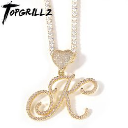 Necklaces Topgrillz 2021 New Az Letters Love Heart Shape Pendant Necklace Hip Hop Micro Pave Cubic Zirconia Pendant for Gift