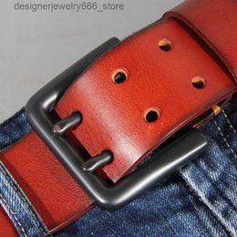 Belts 4.4cm Men's Double-hole Cowhide Leather Belt Casual Retro Hand-made Luxury Two-claw Pin Buckle Design Belts Jeans Q231216