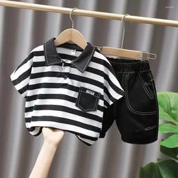 Clothing Sets Summer Kids Striped Printed Short Sleeve Lapel Spliced Pocket Fashion Trend Korean Version POLO Shirt Two Pieces