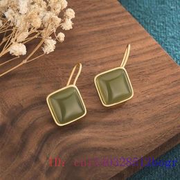 Dangle Earrings Green Jade Chalcedony Zircon Crystal Natural Gifts 925 Silver Women Amulet Fashion Jewelry Gemstone Charm
