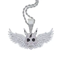 Pendant Necklaces Iced Out Bling Wing Skull Necklace Gold Silver Plated CZ Cubic Zirconia Punk Charm Men Women Hip Hop Jewelry