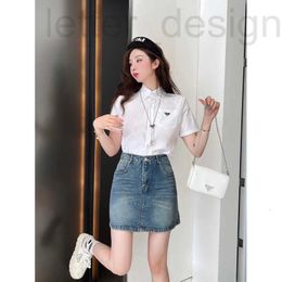 Two Piece Dress designer luxuryPA patch embroidered letter triangle shirt with small A high waist versatile denim short skirt set to match DYGR