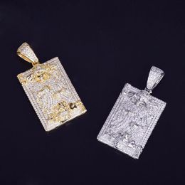 King Poker Pendant & Necklace Human skeleton Hip Hop Jewellery Men's Gold Colour Cubic zircon With 4mm tennis Chain For Drop shi217d