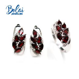 Necklaces 100% Natural 6ct Mozambique Garnet Jewelry Set Sterling Sier Gemstone Earring Ring for Women Mom Wife Nice Gift Bolai