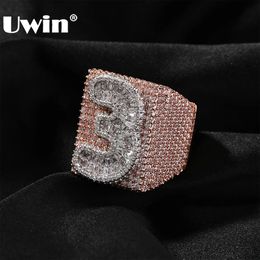 Wedding Rings UWIN Custom Letter Rings for Men Full Iced Out Baguettecz Numbers Cubic Zirconia Fashion Rings Hip Hop Jewellery for Rappers 231215