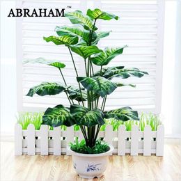 Decorative Flowers & Wreaths 65cm 18 Fork Tropical Monstera Large Artificial Tree Bonsai Plastic Plants Potted Fake Palm Leafs For179y