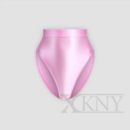 set XCKNY Sexy glossy Thong Bikini Bottoms with Buttocks Silky Solid Bikini High Waist Tights Underpants High Fork Oily Briefs Large