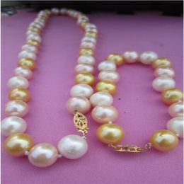 New Fine Genuine Pearls Jewellery 11-12 mm real natural south sea multicolor pearl necklace bracelet223A