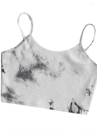 Women's Tanks Women Fashion Tie Dye Print Tank Vest Summer Sleeveless Sexy Crop Tops Ribbed Knitted Tunic Leisure Basic Bodycon Bra Cami