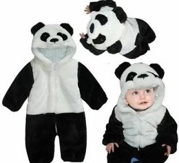 Rompers Winter Baby Panda Jumpsuits Overall Long Sleeve Plush Romper Hooded Kids Boy Girl Climbing Pyjamas Clothes Outfits 231215