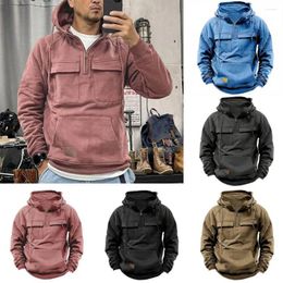 Men's Hoodies Men Fall Winter Hoodie Drawstring Solid Colour Loose Casual Top Long Sleeve Half Zipper Elastic Cuff Pullover