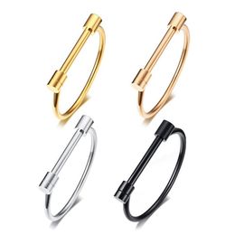 4 Color Cuff Bangle D Shape Bar Screw Shackle Horseshoe Bracelet Stainless Steel Jewelry For Men Women Unisex Fashion Gifts263g