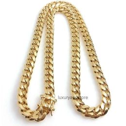 designer cuban chain necklace lead clasp encrypted 18k gold plated necklace high quality miami cuban mens punk stainless steel jewelry