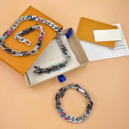 Colored zircon splicing men's chain necklace Italian design fashion street trend bracelet accessories239r