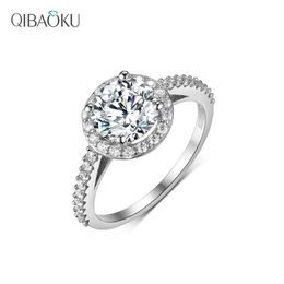 Cluster Rings Solid 14k White Gold Petite Halo Moissanite Engagement Ring For Women Luxury Jewellery With Centre Round3169