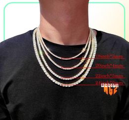 3mm 4mm 5mm 6mm Hip Hop Tennis Chains Jewellery Mens Diamond Necklaces 18k Real Gold White Gold Plated Bling Graduated9616534