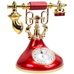 Desk Table Clocks Retro Telephone Model Alarm Clock Creative Timekeeper Desktop Ornament for Home Room Bedside Decoration 231216