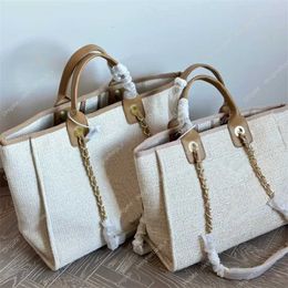 Tote Canvas Women Handbags Luxury Shopping Bag High Quality Brand Fashion Linen Large Beach Designer Leather Trim Handle Travel Underarm Crossbody bags