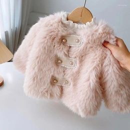 Jackets Winter Baby Girls Fake Fur Coats Toddler Thicken Cold Prevention Warm Fluffy Children Pink Windbreaker Outerwear Outfits