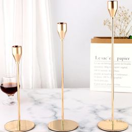 Candle Holders 3PCS Simple Golden Wedding Decoration Bar Party Living Room Decor Home Decor Candlestick Chinese Style Metal Candle Holders 231215
