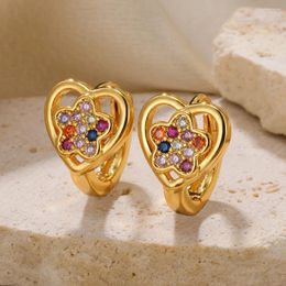 Hoop Earrings 2023 Colourful Zircon Flower For Women Gold Platinum Colour Love Hreat Hollow Jewellery Accessories Birthday Gift