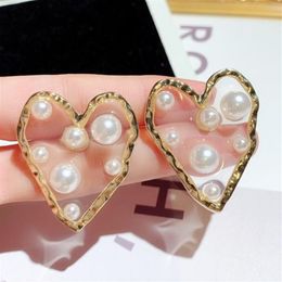 very cute new ins fashion luxury designer sweet big heart exaggerated beautiful pearl stud earrings for woman girls2346