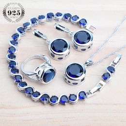 Necklaces Blue Zircon Sier Jewellery Sets Bridal Ladies Costume Jewellery Ring Bracelets Earrings Pendant Necklace for Women Wedding Set