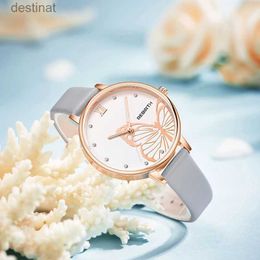 Women's Watches REBIRTH Women Wrist Watches Leather Band Rose Gold Minimalist Design Dial Simple Luxury Brand Women Quartz Watches For FemaleL231216