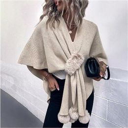 Women's Shawl Cape Coat Irregular Kintting Cloak Sweater Women Loose Pullovers Autumn Winter Oversized Warm Pancho Femme GC16281b