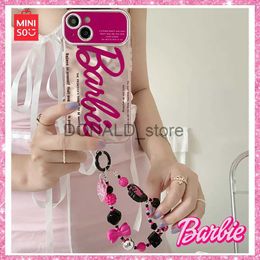 Cell Phone Cases Action Toy Figures 2023 New Miniso Barbie Sweet Cool Girls Pink English Chain Fashion Iphone 131415 Phone Case Birthday Christmas Hallow J231216