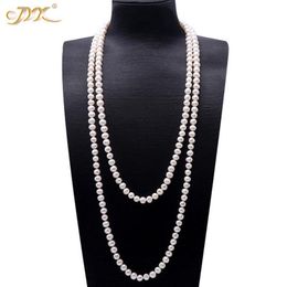 JYX Pearl Sweater Necklaces Long Round Natural White 8-9mm Natural Freshwater Pearl Necklace Endless charm necklace 328 201104246a