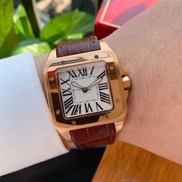 Watches for Men two tone 100 XL Watch 40mm Automatic Mechanical Brown Leather Gold Case Men's Sports original clasp WristWatc186V