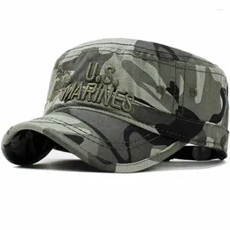 Berets 2023 United States US Marines Corps Cap Hat Military Hats Camouflage Flat Top Men Cotton HHat USA Navy Embroidered Camo