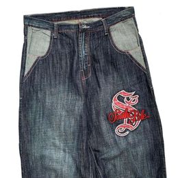 Мужские мешковатые джинсы с вышивкой в стиле хип-хоп, джинсовые брюки, мужские и женские новые широкие брюки в готическом стиле Haruku с высокой талией