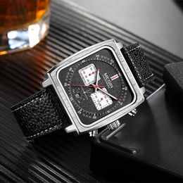 Womenwatch Men's Genuine Leather Square Business Multi functional Timing designer watch Quartz watch