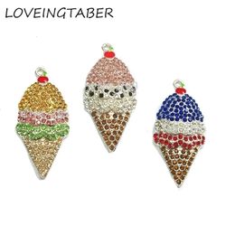 Charms Choose Colour First 52mm*25mm 10pcs/lot Full Rhinestone Ice Cream Pendants For Summer Necklace 231204