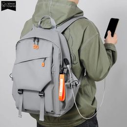 School Bags VC Mens Waterproof Backpack Simple Solid Urban Man USB Backpacks for Men Lightweight Laptop Trend Bag 231215