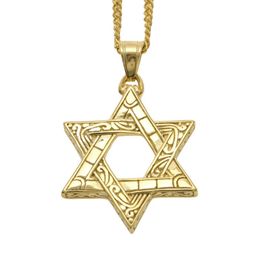 14K Gold Plated Classic Star of David Pendant Necklace 3mm 24 Inch men Miami Cuban Chain Necklace283Z