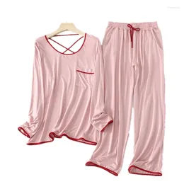 Women's Two Piece Pants Spring 95% Cotton Hollow Out Pyjamas For Women Fall Atoff Home Clothes Loose Homewear Long Sleeve Sleepwearw Lounge